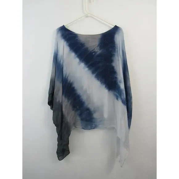 Made in Italy One Size Blue Grey White Italian Silk Tie-Dye Top Butterfly Flowy - Picture 6 of 6